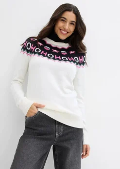 bonprix Pullover & Strickjacken|Strickmode^Pullover mit Weihnachtsmotiv cremeweiß norwegermuster