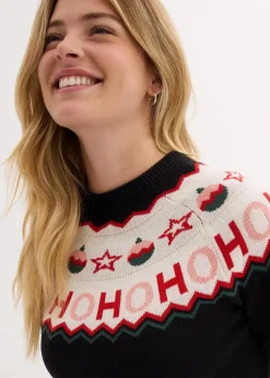 bonprix Pullover & Strickjacken|Strickmode^Pullover mit Weihnachtsmotiv schwarz norwegermuster