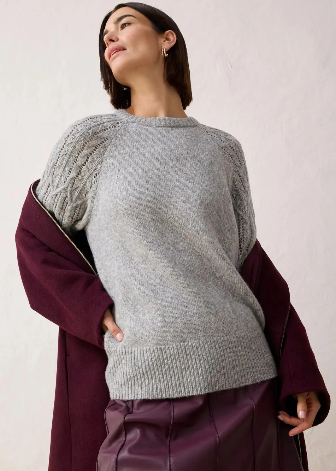 bonprix Bekleidung·Umstandsmode|Premium^Pullover mit Woll-Anteil hellgrau meliert