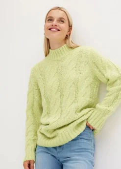 bonprix Pullover & Strickjacken|Strickmode^Pullover mit Zopfmuster mintgrün