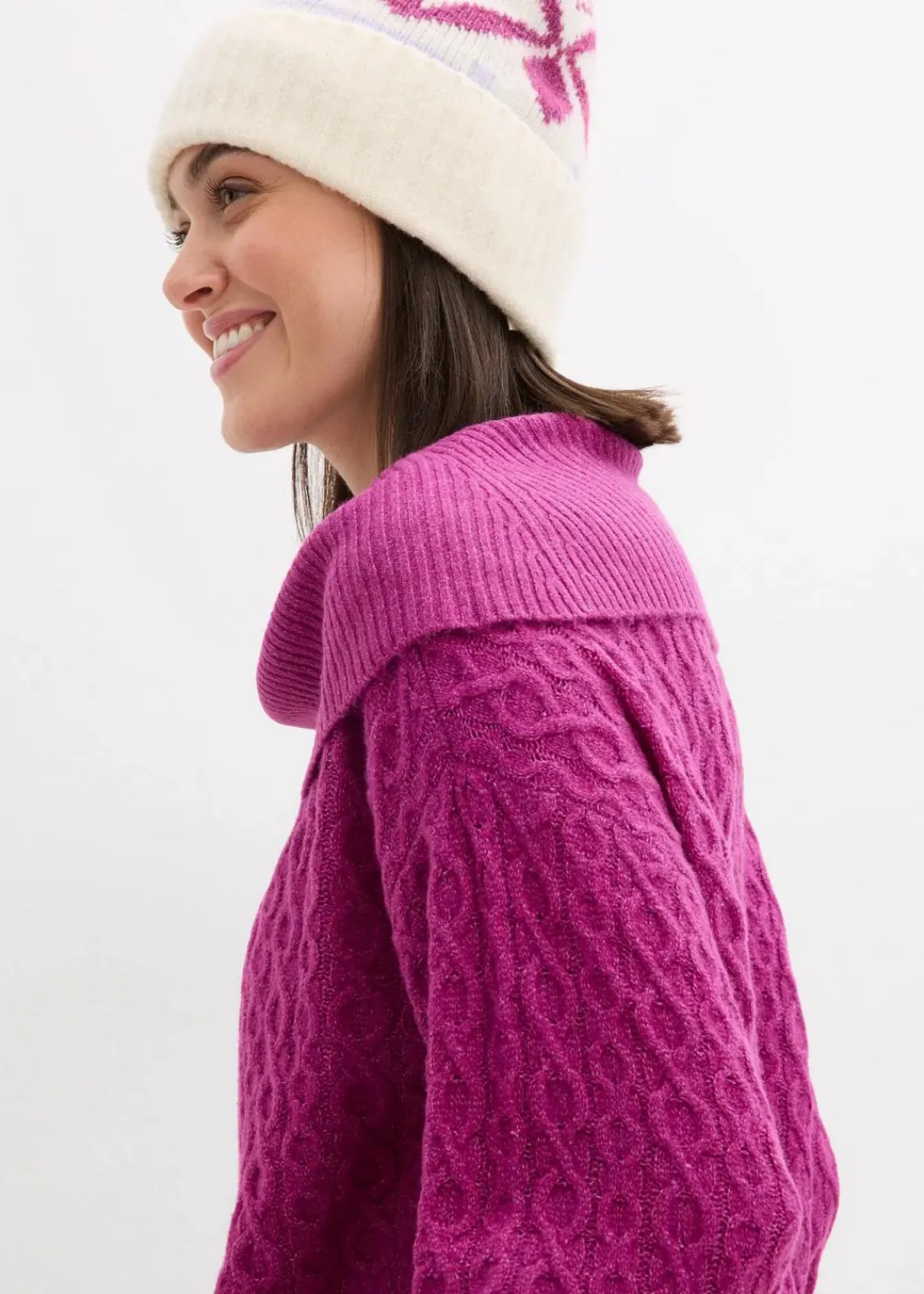bonprix Bekleidung·Umstandsmode|Bekleidung·Jeans^Pullover mit Zopfmuster dunkelfuchsia