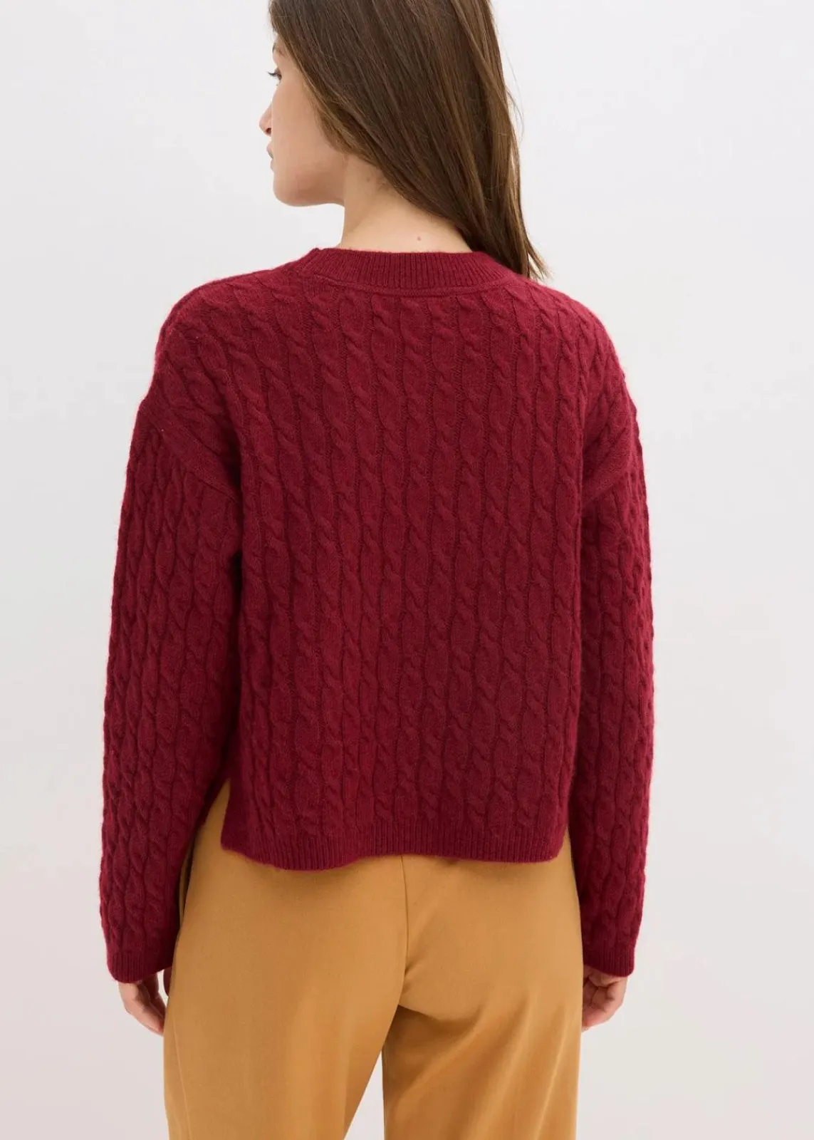 bonprix Pullover & Strickjacken|Strickmode^Pullover mit Zopfmuster pflaumenrot