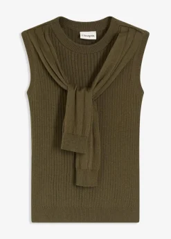 bonprix Pullover & Strickjacken|Strickmode^Pullunder aus Baumwolle dunkeloliv