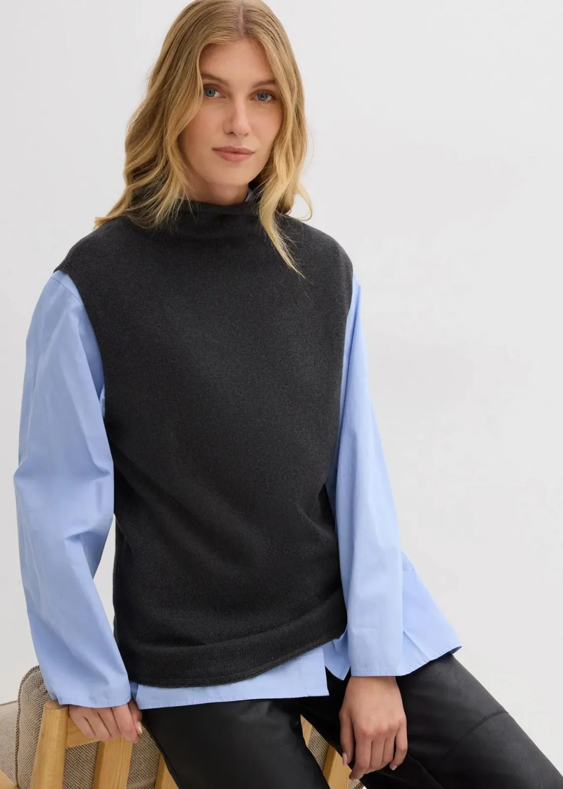 bonprix Pullover & Strickjacken|Strickmode^Pullunder aus reiner Baumwolle anthrazit meliert