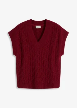 bonprix Nachhaltigere Materialien|Pullover & Strickjacken^Pullunder mit Zopfmuster pflaumenrot