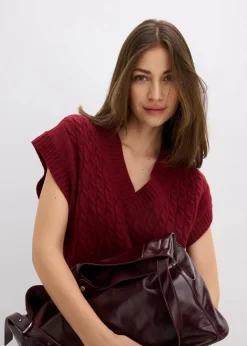 bonprix Nachhaltigere Materialien|Pullover & Strickjacken^Pullunder mit Zopfmuster pflaumenrot
