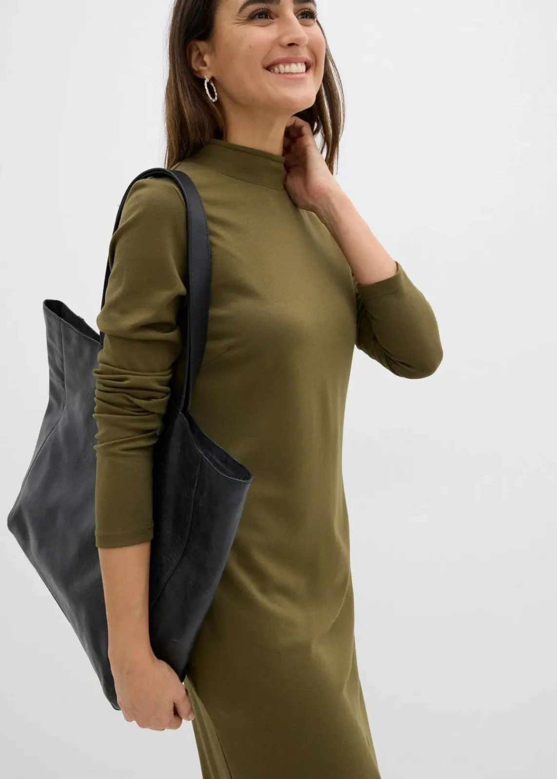 bonprix Kleider|Basics^Punto Di Roma Kleid mit Stehkragen erdoliv