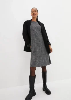 bonprix Kleider|Bekleidung·Pullover & Strickjacken^Punto di Roma-Kleid mit Jaquardmuster aus Viskose-Mix schwarz/wollweiß graphisch