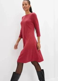 bonprix Bekleidung·Pullover & Strickjacken|Kleider^Punto di Roma-Kleid mit Jaquardmuster aus Viskose-Mix magentarot/schwarz graphisch