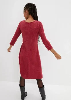 bonprix Bekleidung·Pullover & Strickjacken|Kleider^Punto di Roma-Kleid mit Jaquardmuster aus Viskose-Mix magentarot/schwarz graphisch