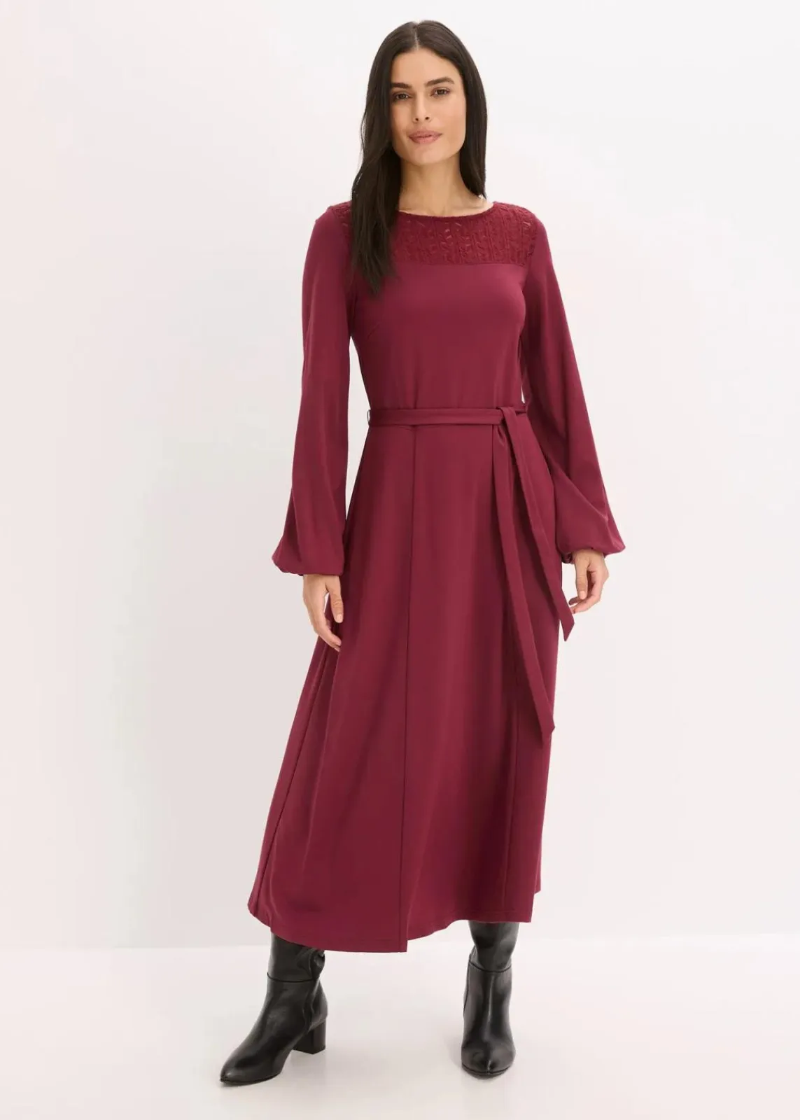 bonprix Bekleidung·Pullover & Strickjacken|Kleider^Punto Kleid mit Spitze ahornrot