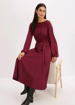 bonprix Bekleidung·Pullover & Strickjacken|Kleider^Punto Kleid mit Spitze ahornrot