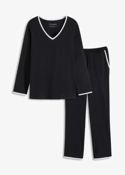 bonprix Wäsche·Basics|Wäsche·Nachtwäsche^Pyjama aus reiner Baumwolle schwarz/weiß
