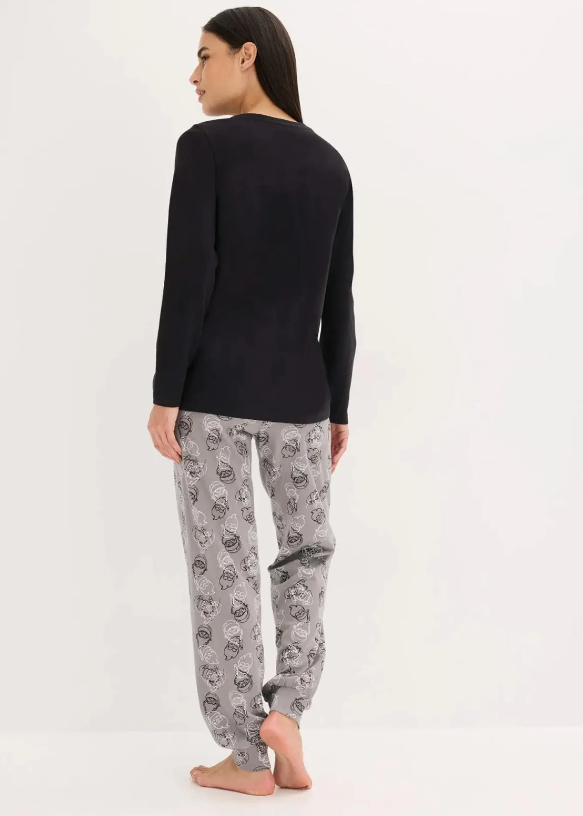 bonprix Wäsche·Nachtwäsche|Nachtwäsche^Pyjama aus reiner Baumwolle schwarz/grau bedruckt