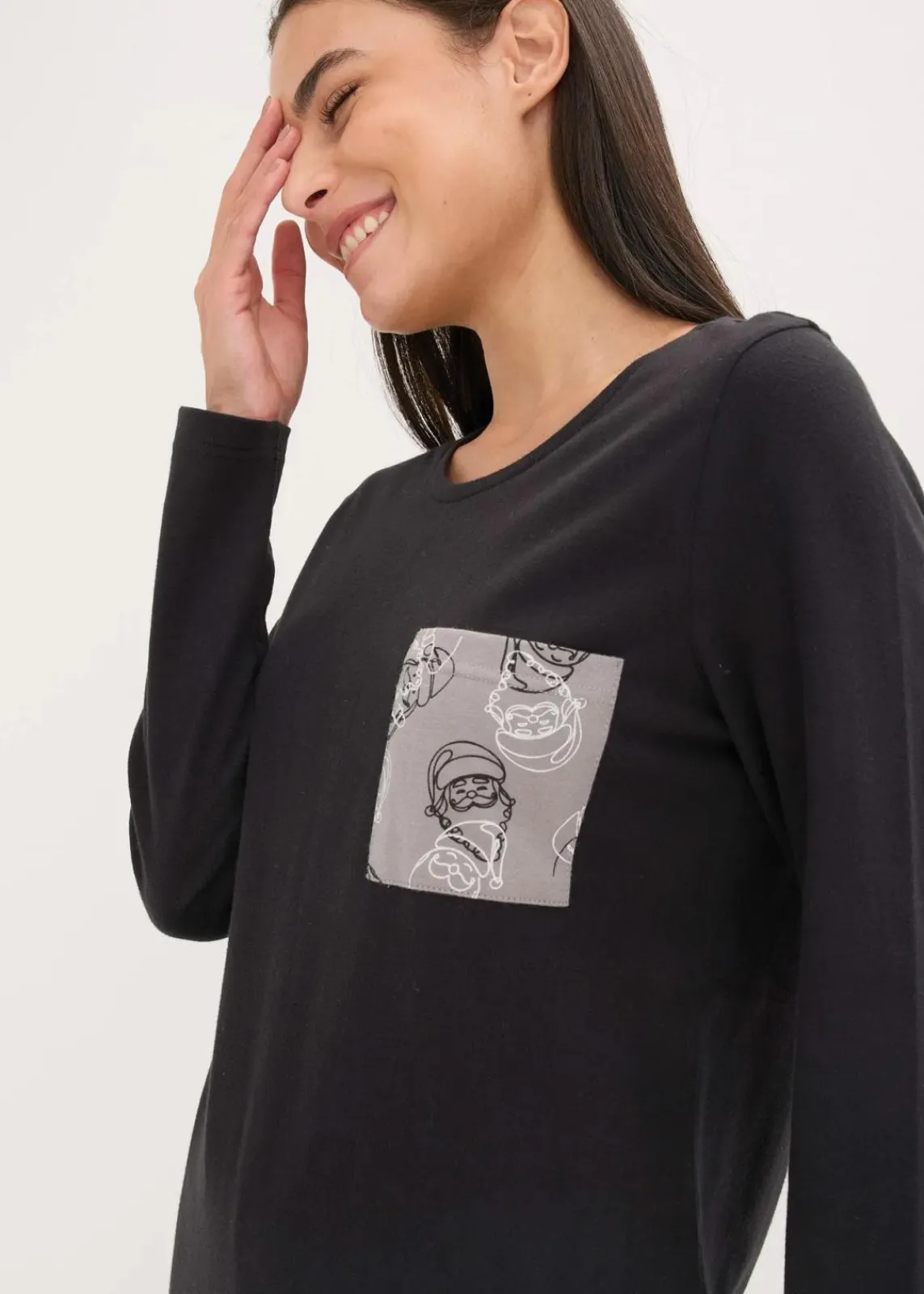bonprix Wäsche·Nachtwäsche|Nachtwäsche^Pyjama aus reiner Baumwolle schwarz/grau bedruckt