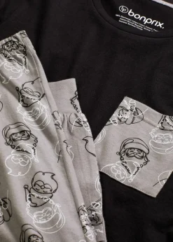 bonprix Wäsche·Nachtwäsche|Nachtwäsche^Pyjama aus reiner Baumwolle schwarz/grau bedruckt