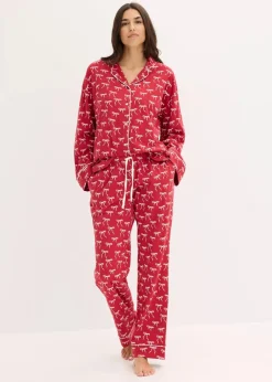 bonprix Wäsche·Nachtwäsche|Nachtwäsche^Pyjama aus reiner Baumwolle dunkelrot bedruckt