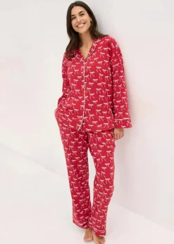 bonprix Wäsche·Nachtwäsche|Nachtwäsche^Pyjama aus reiner Baumwolle dunkelrot bedruckt