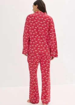 bonprix Wäsche·Nachtwäsche|Nachtwäsche^Pyjama aus reiner Baumwolle dunkelrot bedruckt