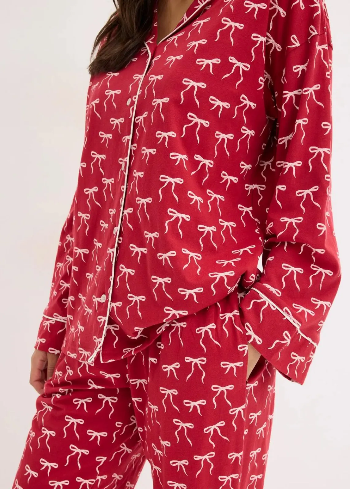 bonprix Wäsche·Nachtwäsche|Nachtwäsche^Pyjama aus reiner Baumwolle dunkelrot bedruckt