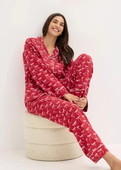 bonprix Wäsche·Nachtwäsche|Nachtwäsche^Pyjama aus reiner Baumwolle dunkelrot bedruckt