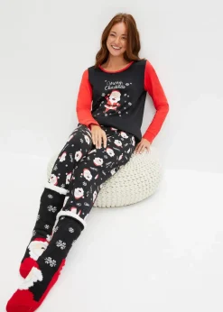 bonprix Wäsche·Nachtwäsche|Nachtwäsche^Pyjama aus reiner Baumwolle schwarz/erdbeere gemustert
