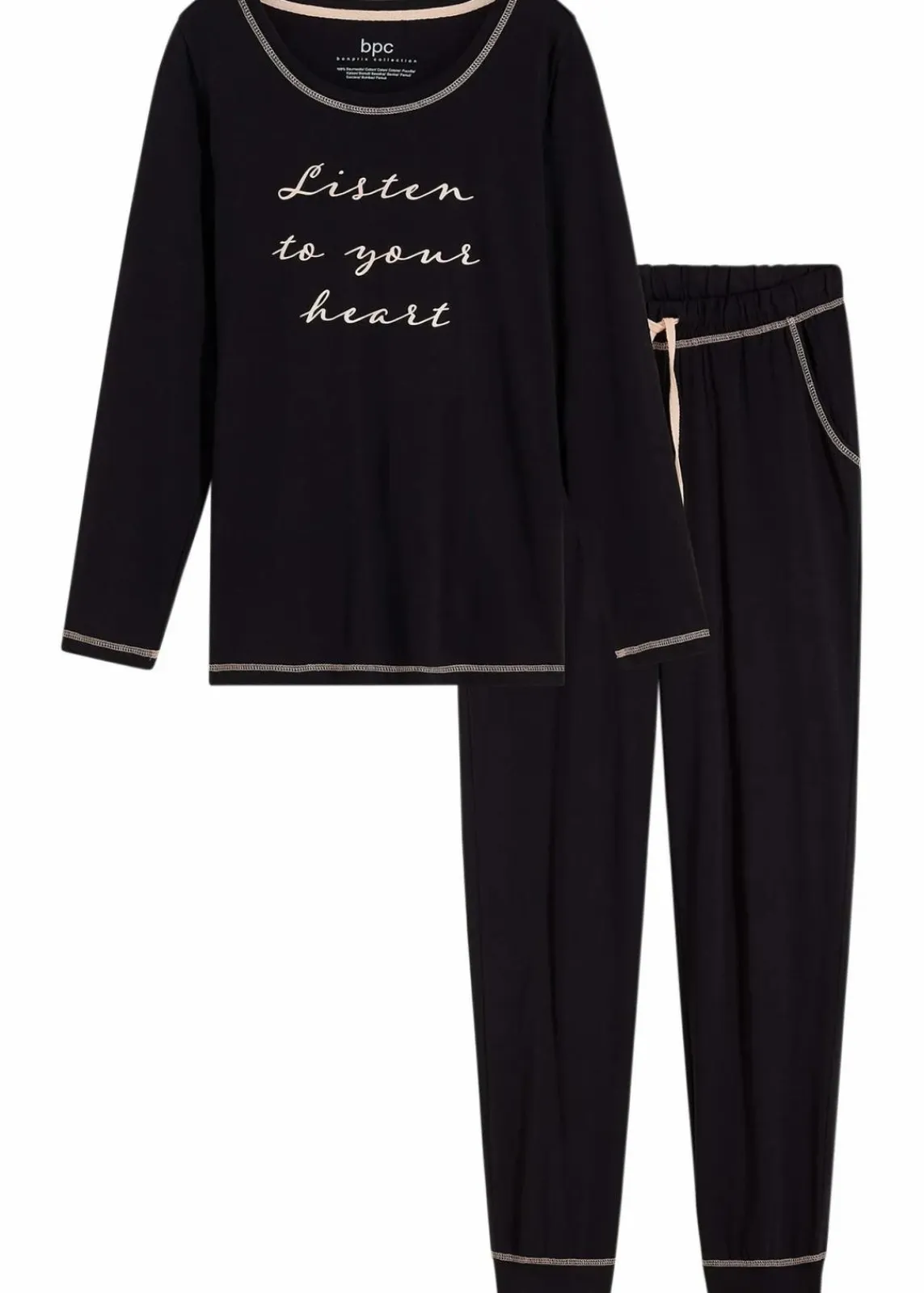 bonprix Wäsche·Nachtwäsche|Nachtwäsche^Pyjama aus reiner Baumwolle schwarz/pfirsichrosa