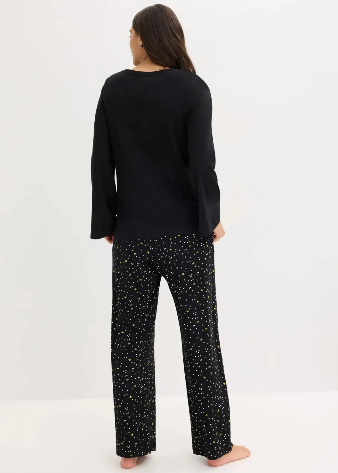 bonprix Wäsche·Nachtwäsche|Nachtwäsche^Pyjama aus reiner Baumwolle mit Glitzerdruck schwarz