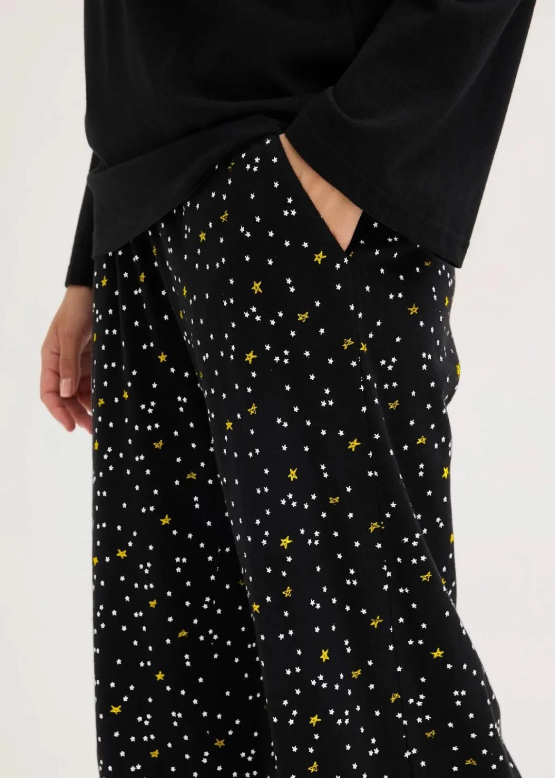 bonprix Wäsche·Nachtwäsche|Nachtwäsche^Pyjama aus reiner Baumwolle mit Glitzerdruck schwarz