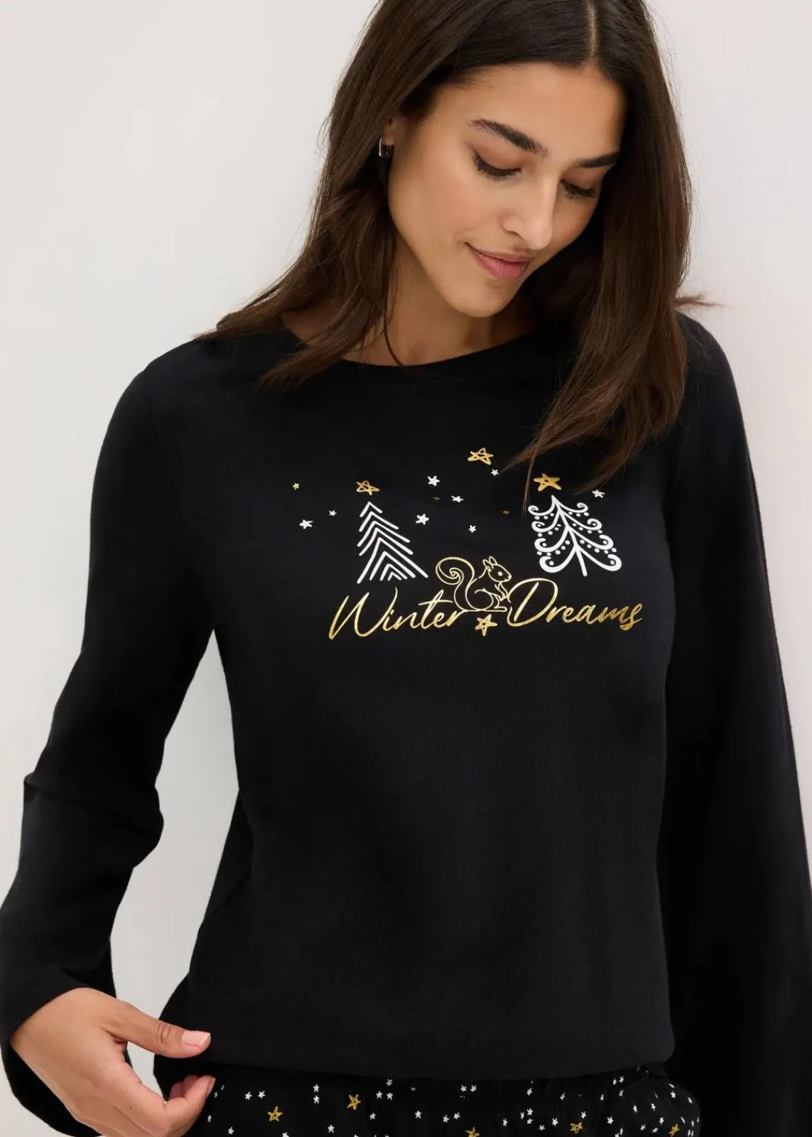 bonprix Wäsche·Nachtwäsche|Nachtwäsche^Pyjama aus reiner Baumwolle mit Glitzerdruck schwarz