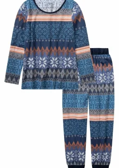 bonprix Wäsche·Nachtwäsche|Nachhaltigere Materialien^Pyjama aus reiner Bio-Baumwolle dunkelblau gemustert