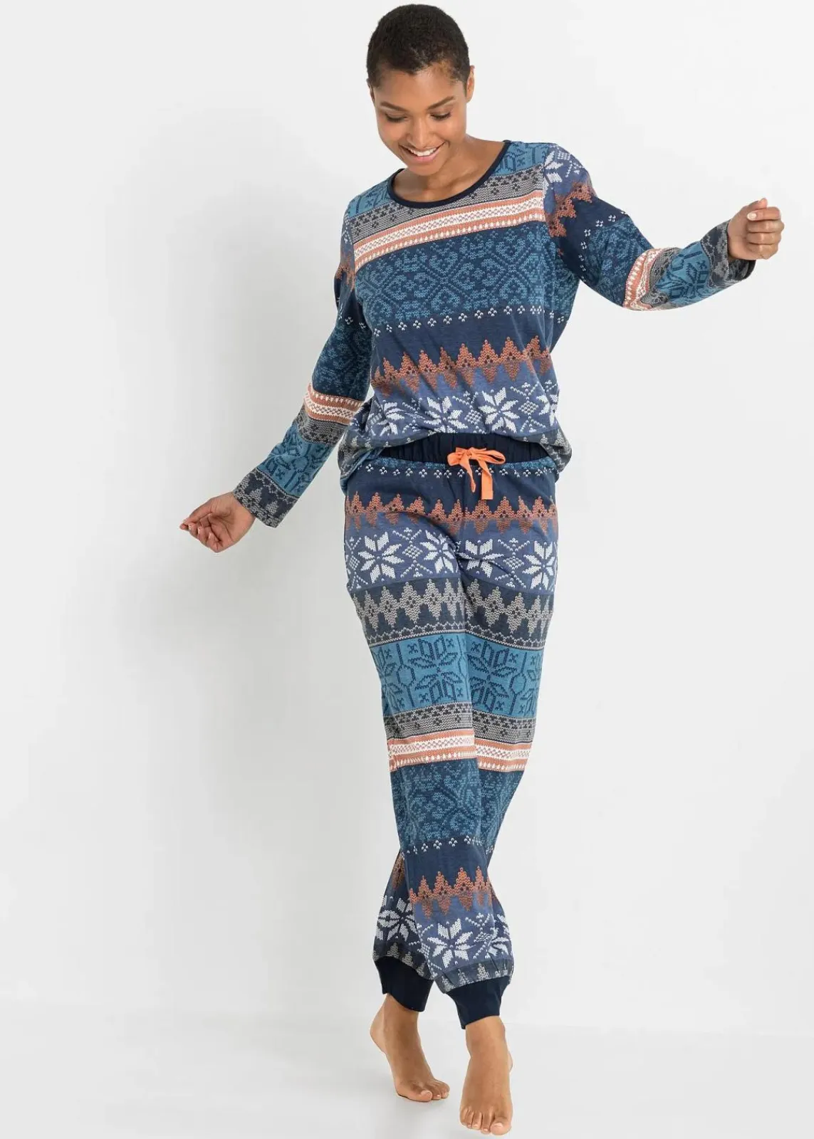 bonprix Wäsche·Nachtwäsche|Nachhaltigere Materialien^Pyjama aus reiner Bio-Baumwolle dunkelblau gemustert