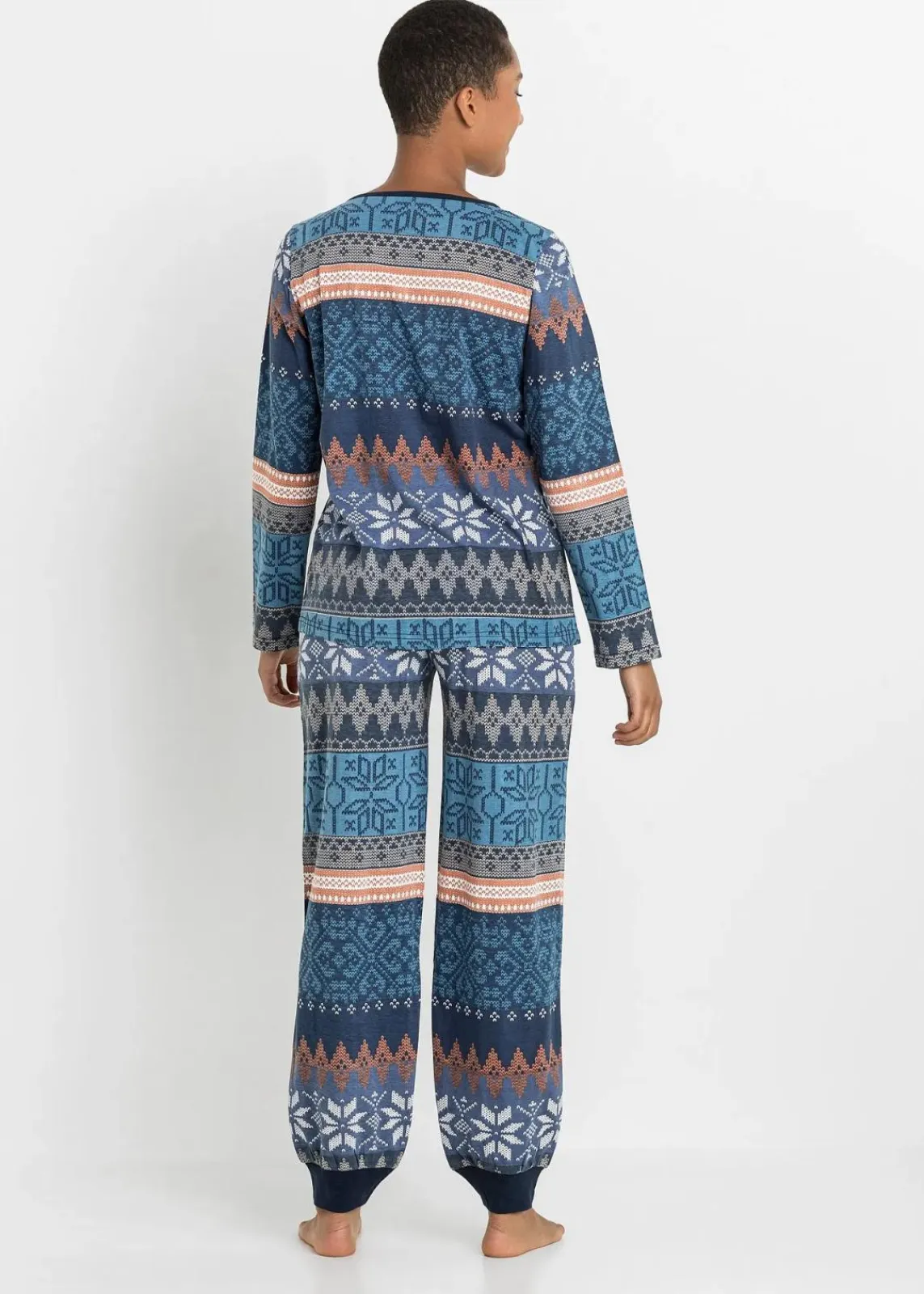 bonprix Wäsche·Nachtwäsche|Nachhaltigere Materialien^Pyjama aus reiner Bio-Baumwolle dunkelblau gemustert
