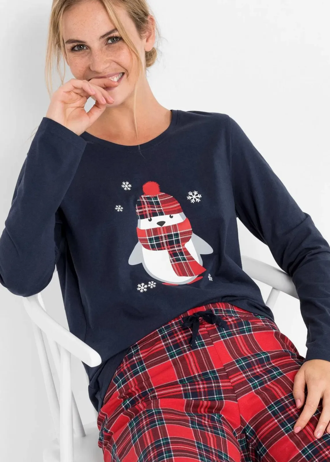 bonprix Wäsche·Nachtwäsche|Nachhaltigere Materialien^Pyjama aus reiner Bio-Baumwolle dunkelblau kariert