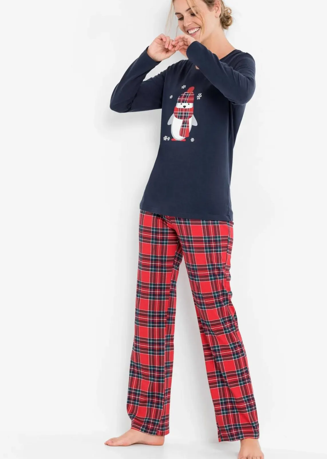 bonprix Wäsche·Nachtwäsche|Nachhaltigere Materialien^Pyjama aus reiner Bio-Baumwolle dunkelblau kariert