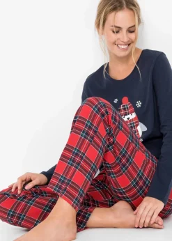bonprix Wäsche·Nachtwäsche|Nachhaltigere Materialien^Pyjama aus reiner Bio-Baumwolle dunkelblau kariert