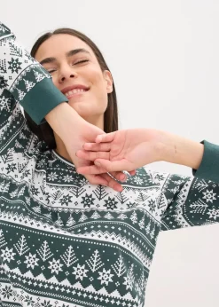 bonprix Nachhaltigere Materialien|Nachtwäsche^Pyjama aus reiner Bio-Baumwolle tiefgrün/weiß