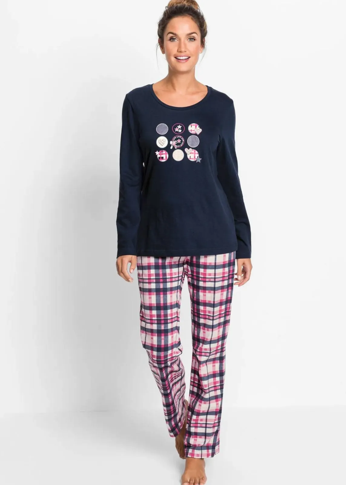 bonprix Wäsche·Nachtwäsche|Nachhaltigere Materialien^Pyjama aus reiner Bio-Baumwolle dunkelblau bedruckt
