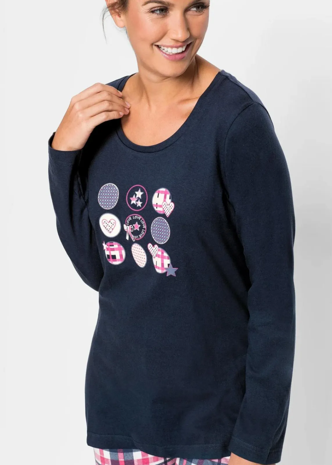 bonprix Wäsche·Nachtwäsche|Nachhaltigere Materialien^Pyjama aus reiner Bio-Baumwolle dunkelblau bedruckt