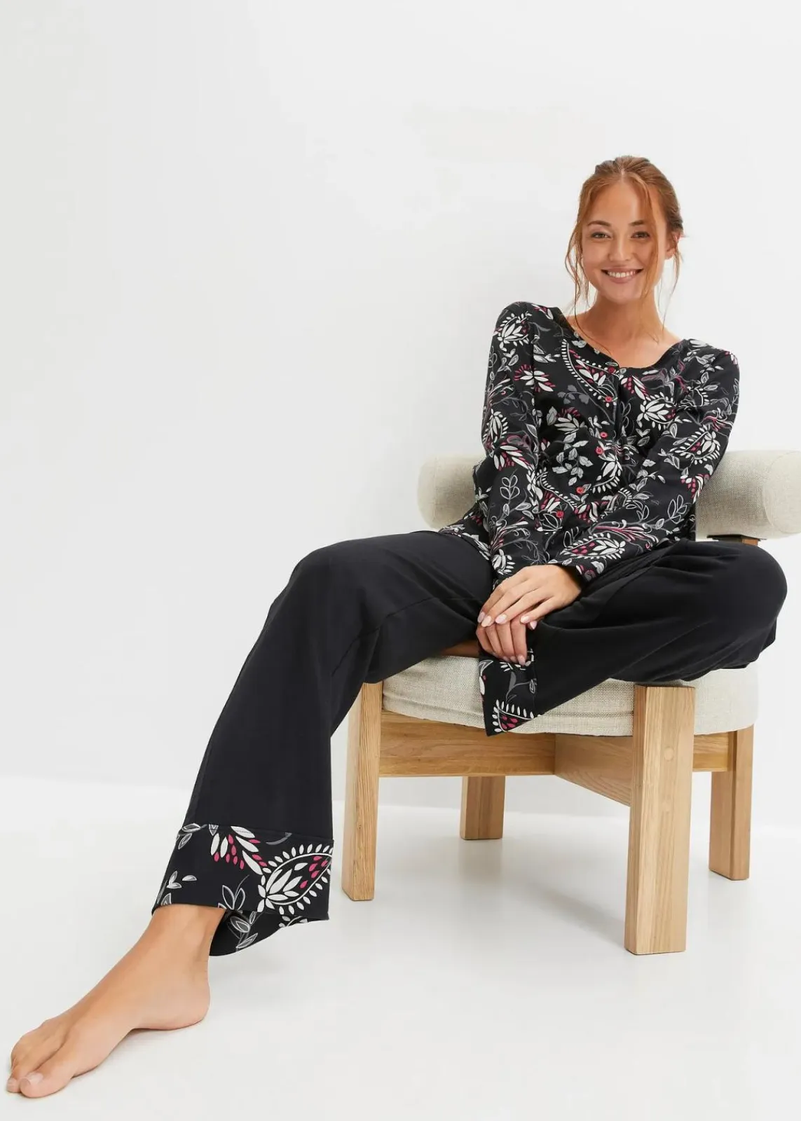 bonprix Wäsche·Nachtwäsche|Nachhaltigere Materialien^Pyjama aus reiner Bio-Baumwolle schwarz/grau gemustert