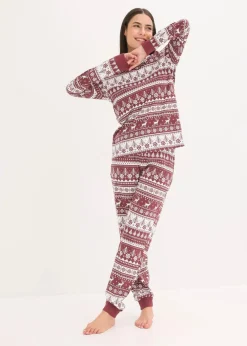 bonprix Nachhaltigere Materialien|Nachtwäsche^Pyjama aus reiner Bio-Baumwolle ahornrot/weiß