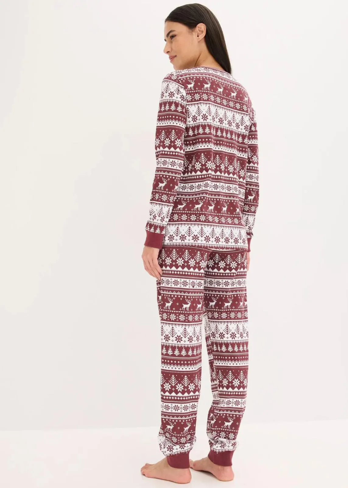 bonprix Nachhaltigere Materialien|Nachtwäsche^Pyjama aus reiner Bio-Baumwolle ahornrot/weiß