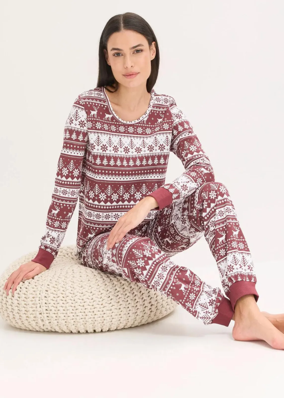 bonprix Nachhaltigere Materialien|Nachtwäsche^Pyjama aus reiner Bio-Baumwolle ahornrot/weiß