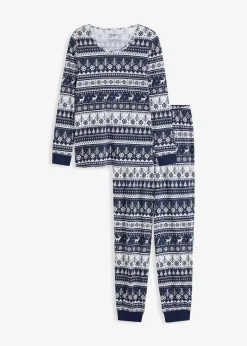 bonprix Wäsche·Nachtwäsche|Nachhaltigere Materialien^Pyjama aus reiner Bio-Baumwolle tiefblau/weiß