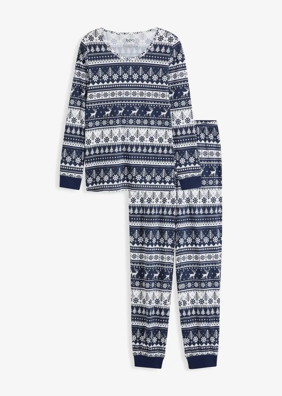 bonprix Wäsche·Nachtwäsche|Nachhaltigere Materialien^Pyjama aus reiner Bio-Baumwolle tiefblau/weiß