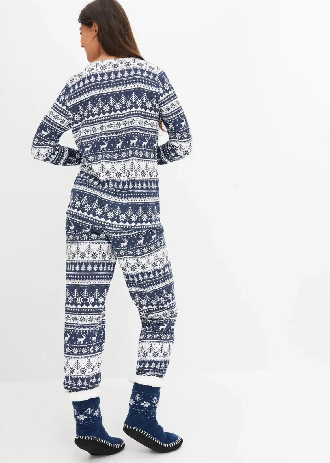 bonprix Wäsche·Nachtwäsche|Nachhaltigere Materialien^Pyjama aus reiner Bio-Baumwolle tiefblau/weiß