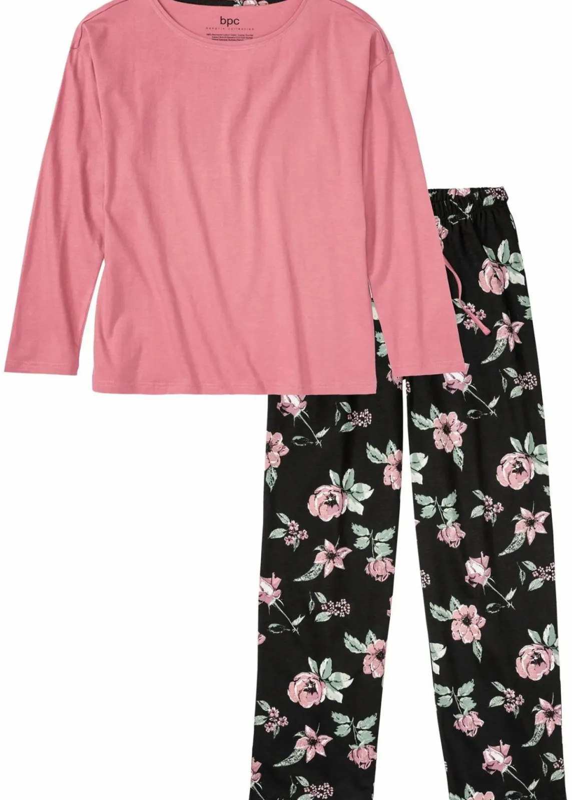 bonprix Wäsche·Nachtwäsche|Nachhaltigere Materialien^Pyjama aus reiner Bio-Baumwolle beerensorbet/schwarz geblümt