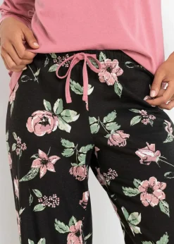 bonprix Wäsche·Nachtwäsche|Nachhaltigere Materialien^Pyjama aus reiner Bio-Baumwolle beerensorbet/schwarz geblümt
