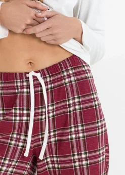 bonprix Wäsche·Nachtwäsche|Nachhaltigere Materialien^Pyjama aus reiner Bio-Baumwolle wollweiß/rot kariert
