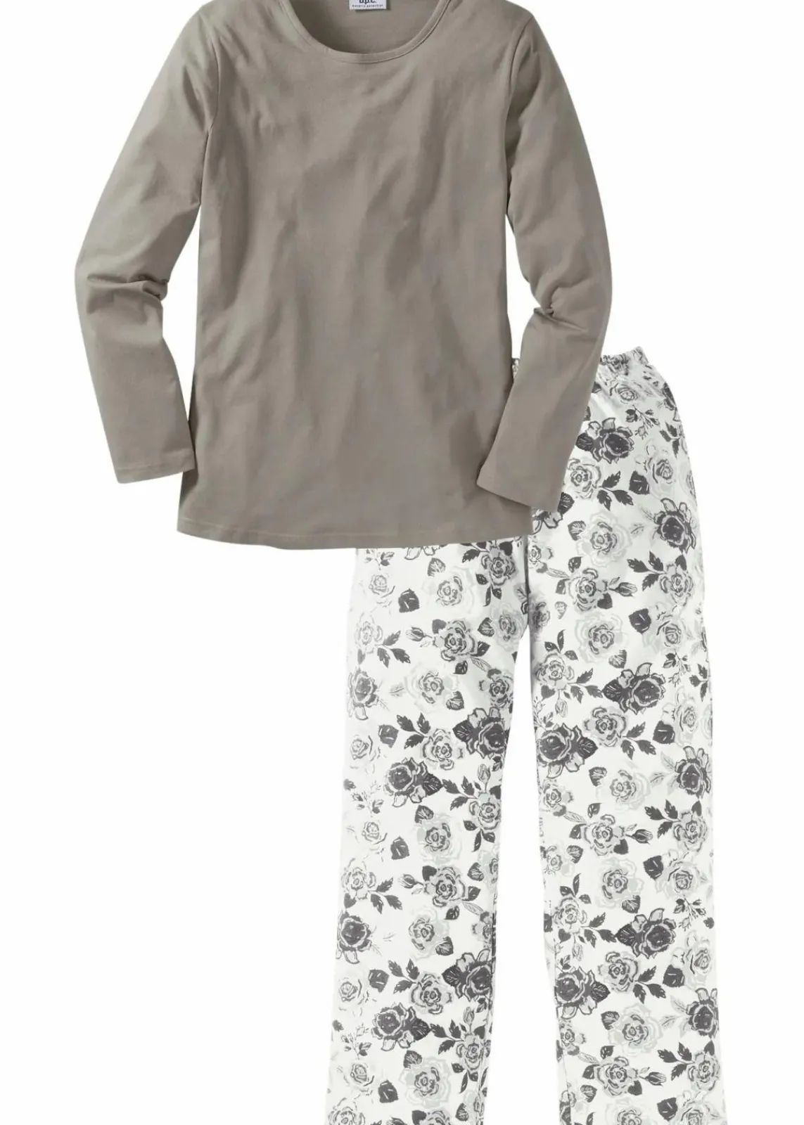 bonprix Wäsche·Nachtwäsche|Nachhaltigere Materialien^Pyjama aus reiner Bio-Baumwolle grau/weiß bedruckt